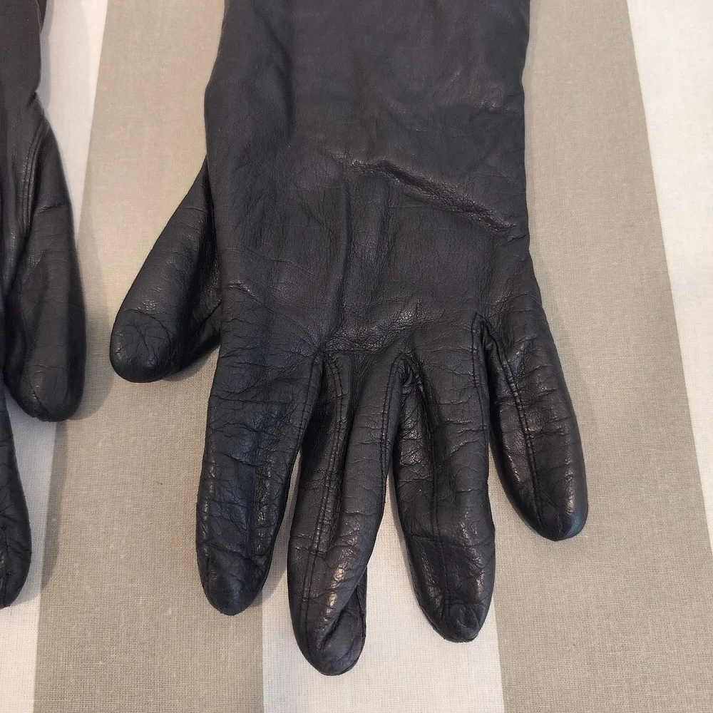 Aris Leather Gloves Cashmere Lined Vintage Black